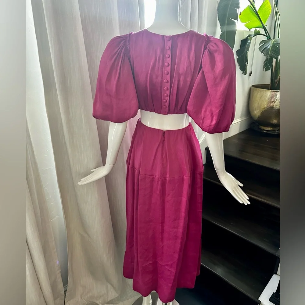 Aje Vanades Pink Cut Out Puff Sleeve Midi Dress 🩷 - Picture 5 of 11